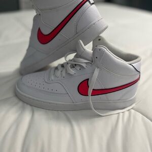 Nike Court Vision High-Top Sneakers with bright pink Swoosh